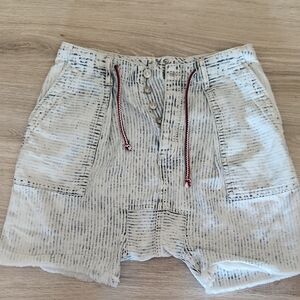 We The Free Cream Striped Jean Shorts